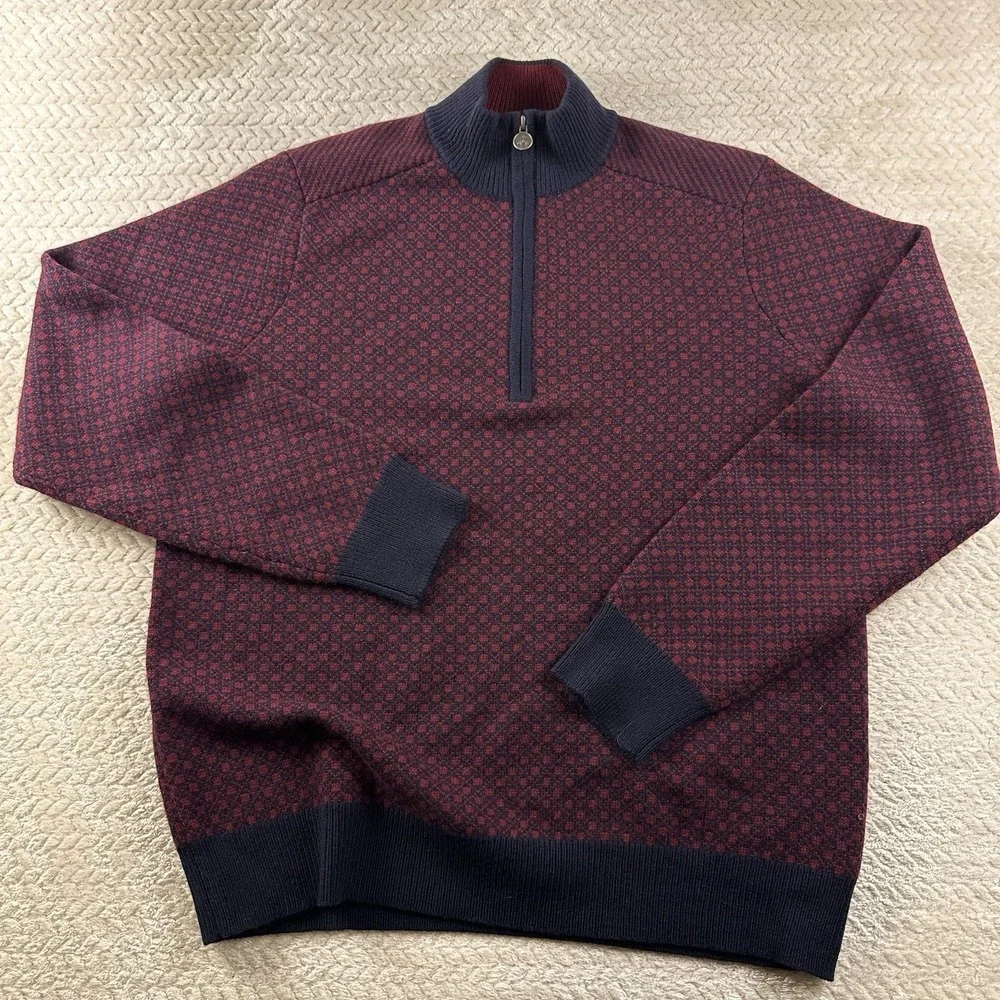 Brooks Brothers Men's‎ XL Nordic Wool Sweater half zip Burgundy navy Cabin Cozy